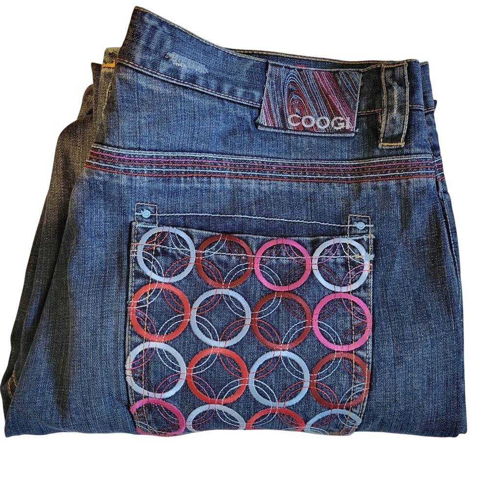 Coogi Baggy Loose Bubble Embroidered Logo Blue Denim Jeans Men's Size 42x35